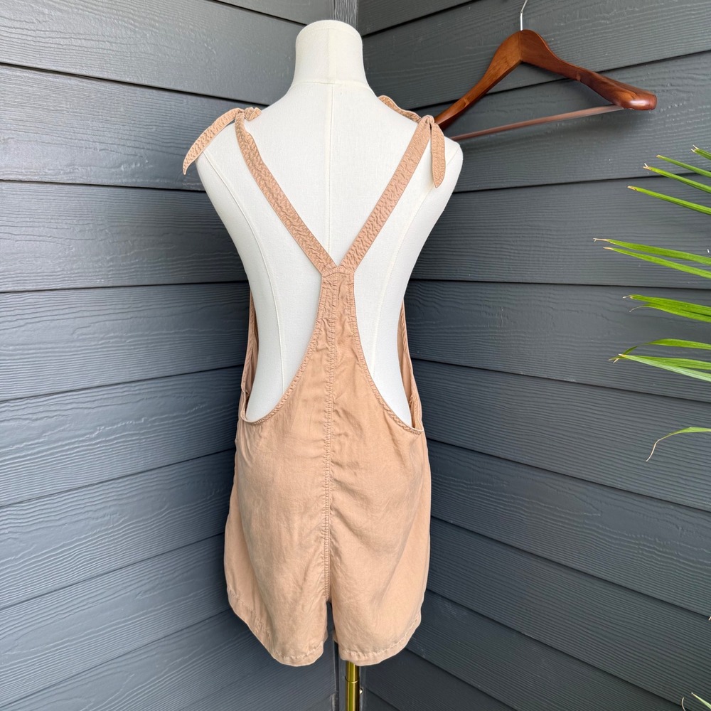 Aerie Tie Strap Romper Beige Utility Pocket Sleeveless Women's Large Cargo - Picture 2 of 10